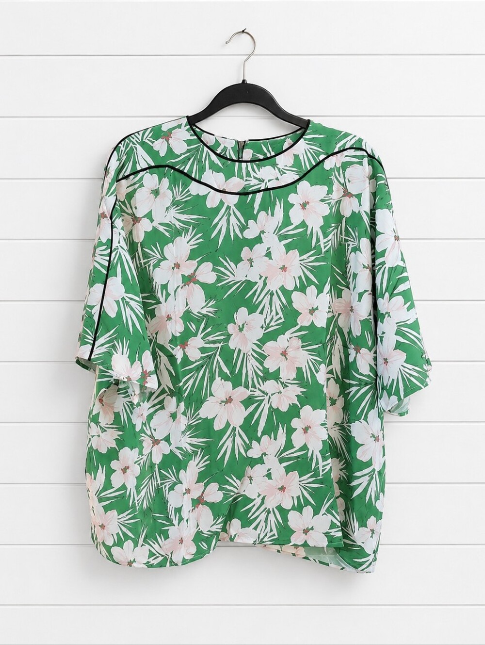 Pari Passu NWOT Tropical Dolman Cut Short Sleeve  Piping Green Blouse  5(20)